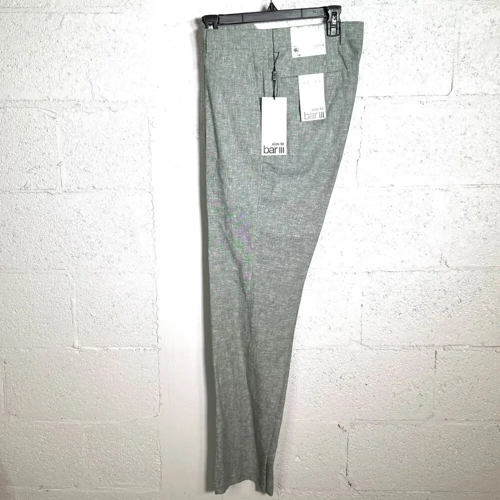 Bar III Men's Slim-Fit Linen blend Suit Pants, green, 32x34 $135